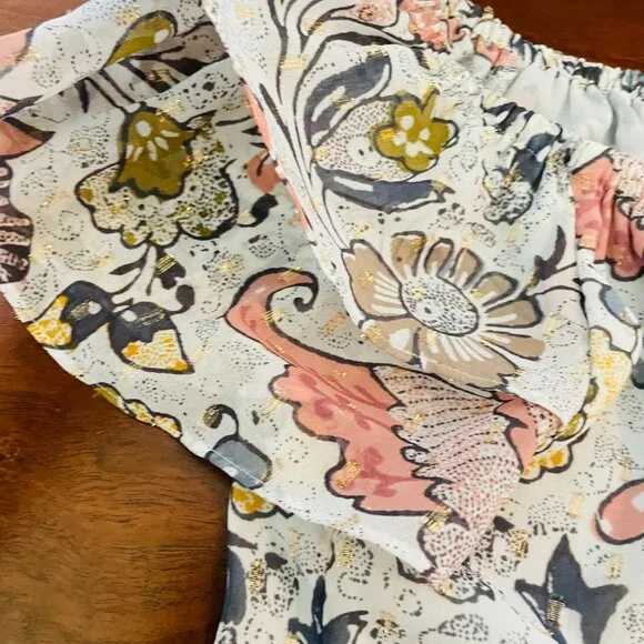 Loft Floral Off the shoulder top ruffle sleeve - Picture 2 of 5